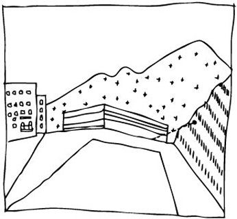 le pr�au de la tour rouge ou le vert comme toile de fond